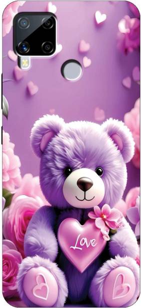 Jitec Back Cover for REALME C15 Cute Teddy Bear Love Printed Mobile Case