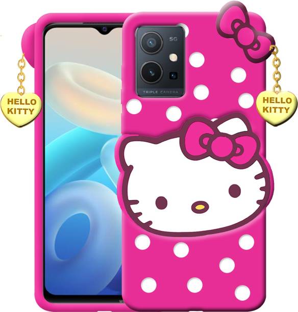 KING COVERS Back Cover for Vivo Y55 5G Hello Kitty Mobile Back Cover| 3D Cute Kitty|With Heart Pendant
