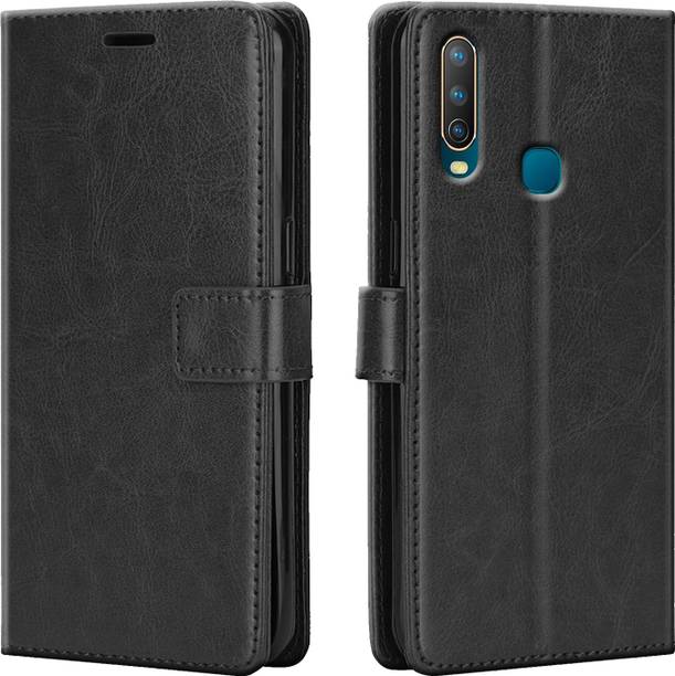 Driden Back Cover for Vivo U20 - Inbuilt Stand & Card Pockets | Hand Stitched | Wallet Flip Case