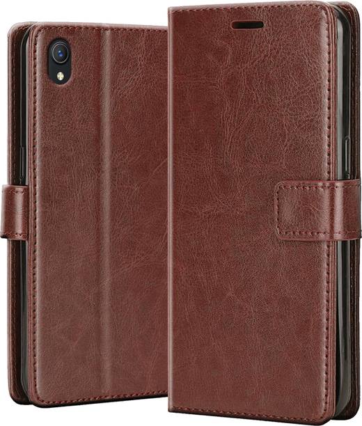 Driden Back Cover for Vivo Y1S - Inbuilt Stand & Card Pockets | Hand Stitched | Wallet Flip Case