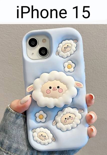 i S Back Cover for Apple iPhone 15, Cute 3D sheep Soft Silicone, Shockproof Cartoon Case, Pop-Out Design For Girls