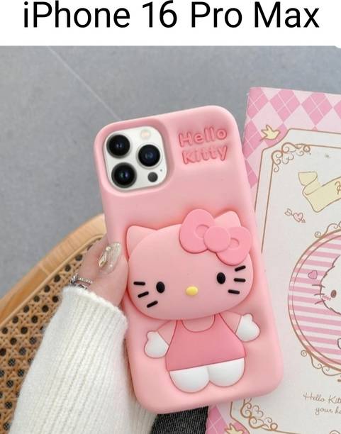 आई एस iPhone 16 Pro Max 3D Cartoon Hello Kitty Case With Holder, Full Protective Girly Soft Case के लिए