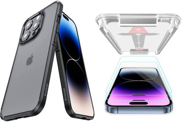 Kapaver Back Cover for Apple iPhone 14 Pro Max, Matte Black Case with Tempered Glass