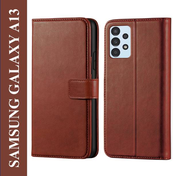 Innovex Back Cover for Samsung Galaxy A13 - Inbuilt Stand & Card Pockets | Hand Stitched | Wallet Flip Case