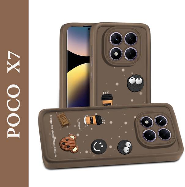 DefendX Back Cover for Poco X7 | Cute Cartoon 3D Bear Coffee Case | Full Camera Protection | Shockproof