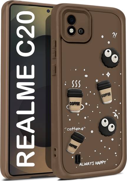 Vshop Back Cover for Realme C20, Realme C11 2021 Cute Fun Cartoon 3D Ball Coffee Case