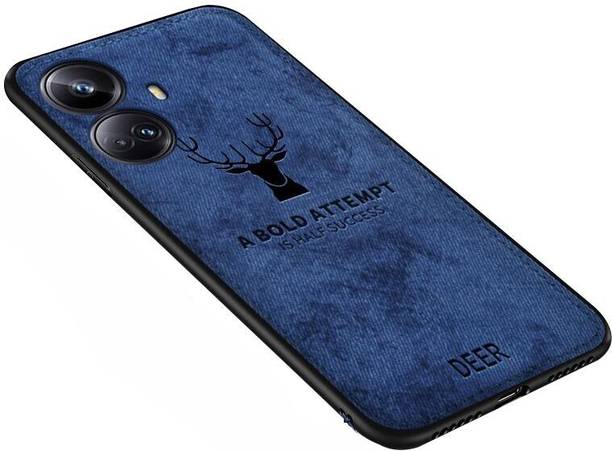 MOBILOVE Back Cover for Realme 10 Pro Plus 5G | Deer Pattern Cloth Texture Leather Finish Soft Fabric Case