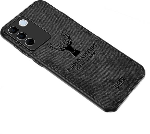 MOBILOVE Back Cover for Vivo V27 | Vivo V27 Pro 5G | Deer Pattern Cloth Texture Leather Finish Soft Fabric Case