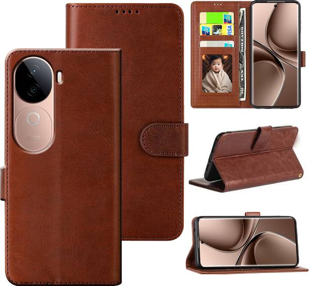 SMARTPOCKET Back Cover for Vivo V40E 5G (Brown, Dual Protection,