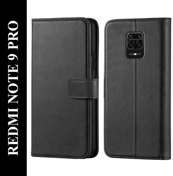 Innovex Back Cover for Redmi Note 9 Pro - Inbuilt Stand & Card Pockets | Hand Stitched | Wallet Flip Case