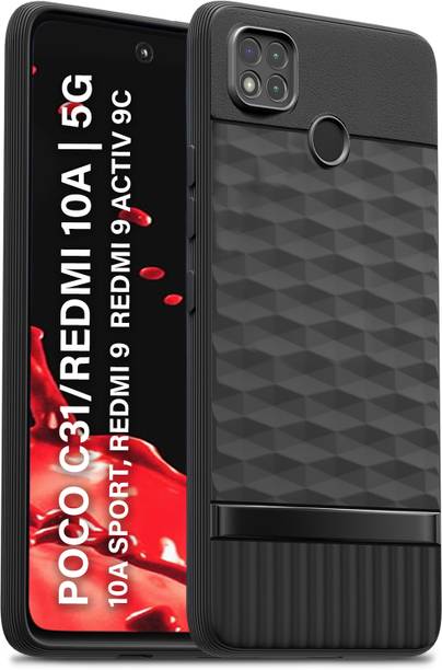 CRAFTIFY Back Cover for REDMI 9C / 10A / POCO C31 Hexagon 3D Case TPU Soft Flexible Shockproof Case - Black