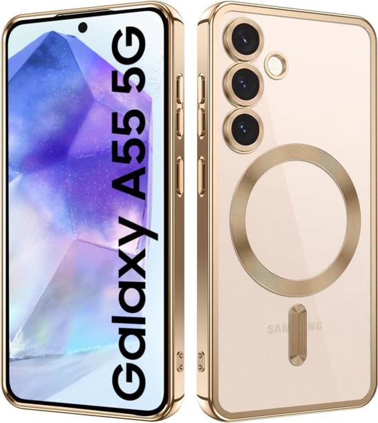 VONZEE Back Cover for Samsung Galaxy A55 Magnetic Built-in Camera Lens Protector, Electroplated Clear Case