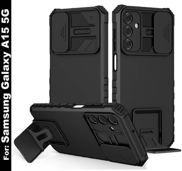 COVERTECH Back Cover for Samsung Galaxy A15 5G, Sliding Camera Shield Cover & Stereoscopic Holder Mobile Phone Case