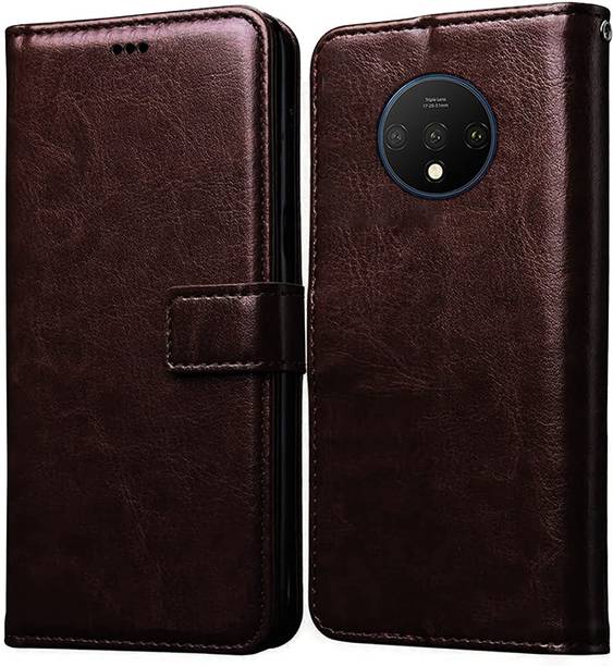 Trending Today Wallet Case Cover for OnePlus 7T, Limited Edition Premium Business Series Flip Back Cover Case, Coffee