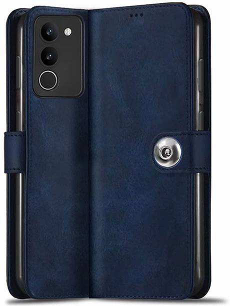 SESS XUSIVE Flip Cover for Vivo Y200 5G Designer Button Magnet Closure - Button Blue