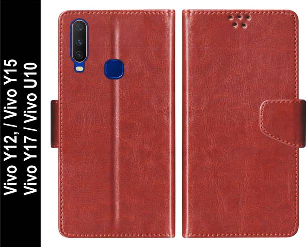 RKFLIP Flip Cover for RKFLIP_Vivo Y12, Vivo Y15, Vivo Y17, Vivo U10_BROWN