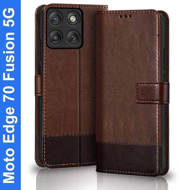 TheGiftKart Flip Cover for Motorola Moto Edge 70 Fusion 5G | Dual-Color Leather Finish |Stand & Pocket Flip Back Case