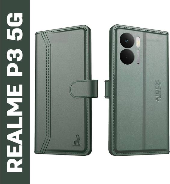 AIBEX Flip Cover for Realme P3 5G|Premium Leather Finish | Magnetic Closure | Kickstand Feature | Shockproof