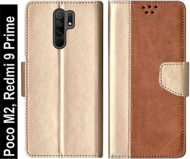 RKFLIP Flip Cover for RKFLIP_Poco M2, Redmi 9 Prime_GOLD TAN