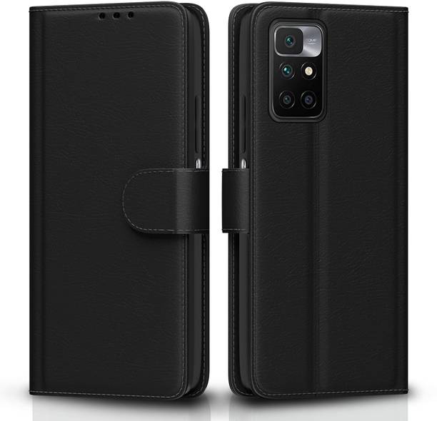 TELESHIELD Flip Cover for MI REDMI 10 PRIME BLACK FLIP COVER LEATHER INSIDE TPU CARD POCKETS WALLET STAND