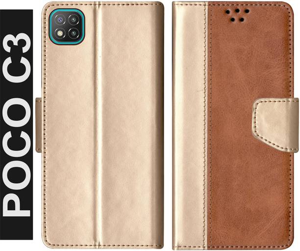 RKFLIP Flip Cover for RKFLIP_POCO C3_GOLD TAN