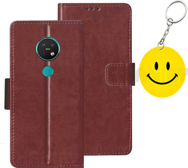 HANIRY Flip Cover for Nokia 7.2 mobile flip cover | TA-1193 mobile flip cover | Free Smiley Keychain | Brown