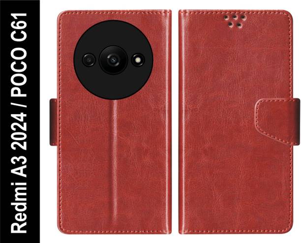 RKFLIP Flip Cover for RKFLIP_Redmi A3 2024, POCO C61_BROWN