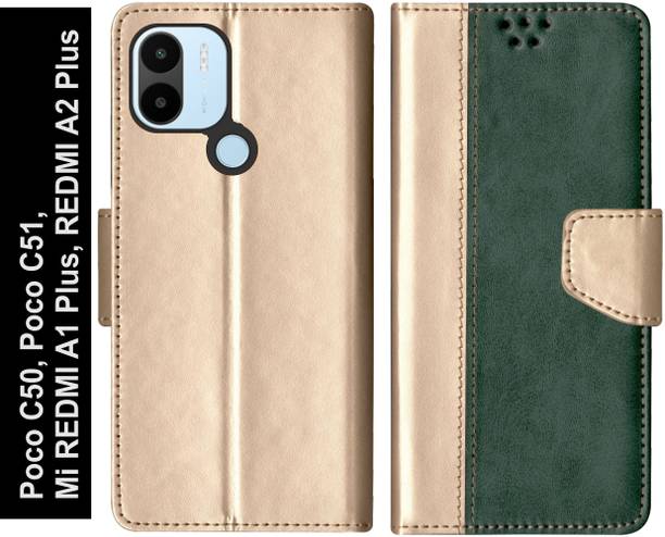 RKFLIP Flip Cover for RKFLIP_Poco C50, Poco C51, Mi REDMI A1 Plus, REDMI A2 Plus_GOLD GREEN