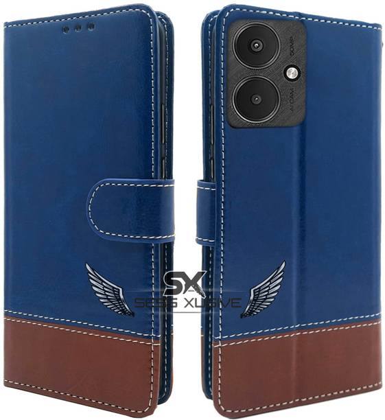 SESS XUSIVE Flip Cover for Mi Redmi 13C 4G -Dual-Color Leather Finish Wallet - Blue & Brown