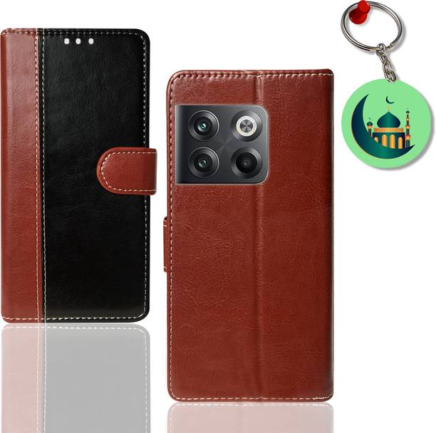 HANIRY Flip Cover for OnePlus 10T 5G phone flip cover | CPH2415 phone flip cover | Free Keychain | Black, Brown