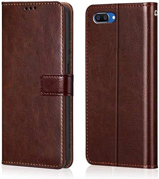 All Guds Flip Cover for Oppo A3s | Realme C1 (Flexible | Leather Finish | Card Pockets Wallet & Stand Brown