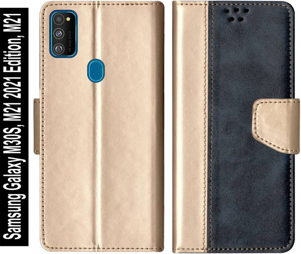 RKFLIP Flip Cover for RKFLIP_Samsung Galaxy M30S, M21 2021 Edition, M21_GOLD BLUE