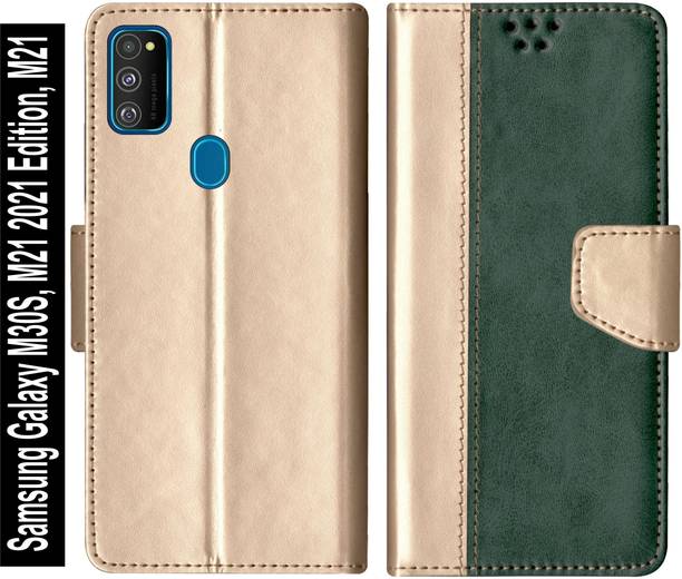 RKFLIP Flip Cover for RKFLIP_Samsung Galaxy M30S, M21 2021 Edition, M21_GOLD GREEN