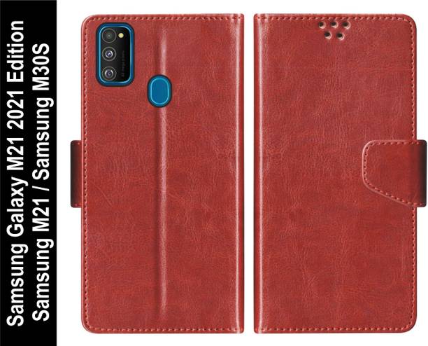 RKFLIP Flip Cover for RKFLIP_Samsung Galaxy M30S, M21 2021 Edition, M21_BROWN