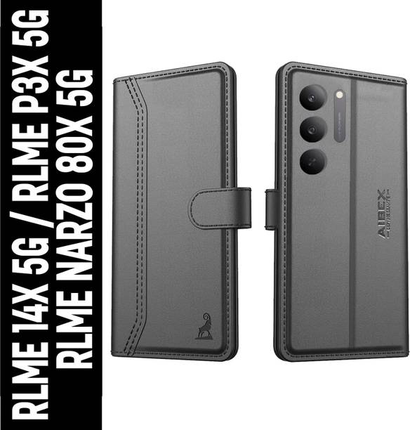 AIBEX Flip Cover for Realme Narzo 80X 5G / Realme P3X 5G / Realme 14X 5G|Premium Leather Finish | Magnetic