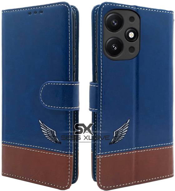 SESS XUSIVE Flip Cover for Mi Redmi 12 4G -Dual-Color Leather Finish Wallet - Blue & Brown