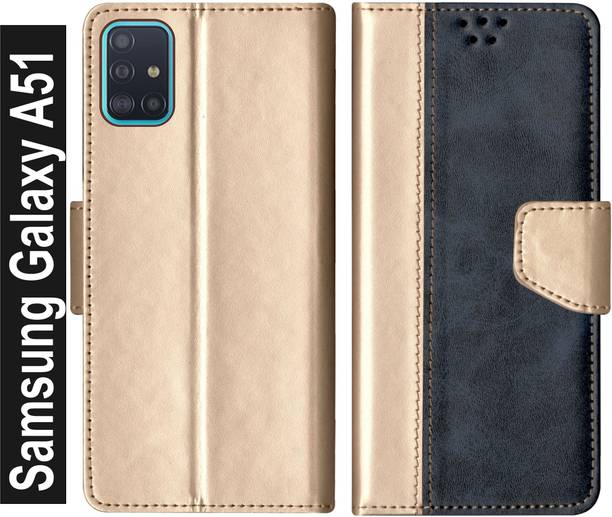 Rkcovers Flip Cover for RKFLIP_Samsung Galaxy A51_GOLD BLUE