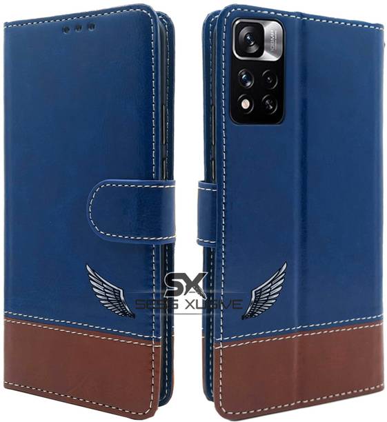 PAKME XUSIVE Flip Cover for Xiaomi 11i 5G / 11i HyperCharge 5G -Dual-Color Leather Finish Wallet - Blue & Brown
