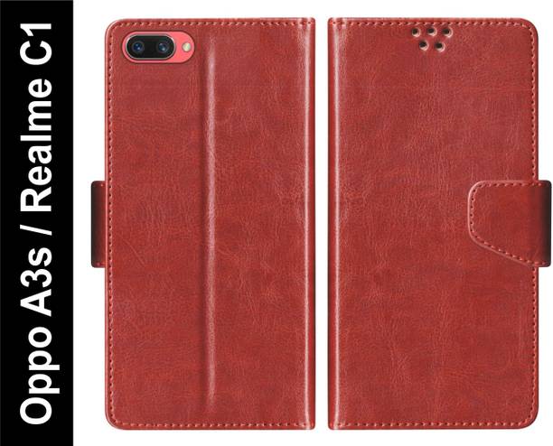 RKFLIP Flip Cover for RKFLIP_Oppo A3s, Realme C1_BROWN