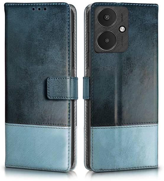 SESS XUSIVE Flip Cover for Mi Redmi 13C 4G -Dual-Color Leather Finish Wallet - Sky Blue & Blue