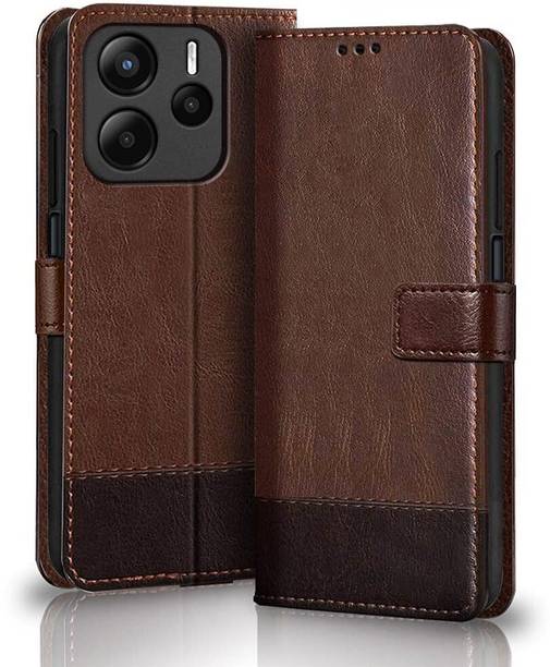 SESS XUSIVE Flip Cover for Redmi Note 14 5G -Dual-Color Leather Finish Wallet - Brown & Coffee