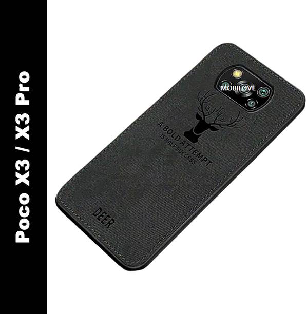 MOBILOVE Back Cover for Poco X3 / Poco X3 Pro | Deer Pattern Cloth Texture Leather Finish Soft Fabric Case