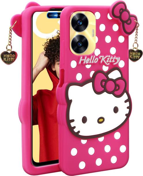 Dgeot Protective Case for Cute Hello Kitty 3D Soft Silicone with Pendant for Realme C55 / Realme Narzo C55 (Pink)