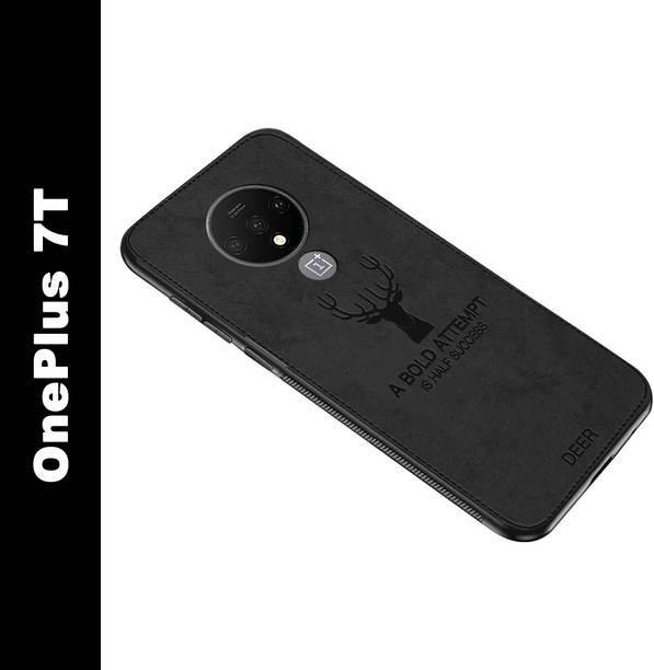 MOBILOVE Back Cover for OnePlus 7T | Deer Pattern Cloth Texture Leather Finish Soft Fabric Case