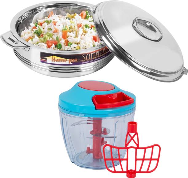 Home-pro Sonata Casserole & Chopper 1000ML | Ideal for Serving Sabji / Rice / Dal Pack of 2 Serve Casserole Set