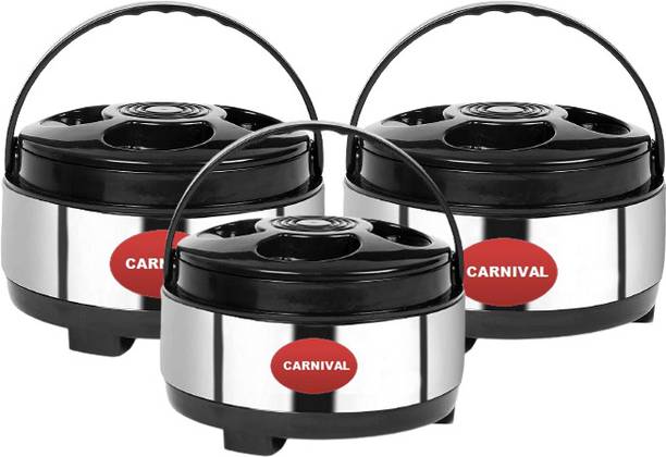 CARNIVAL Stainless Steel Elegance Model Casserole/Hot Pot With Plastic Lid Pack of 3 Thermoware Casserole Set