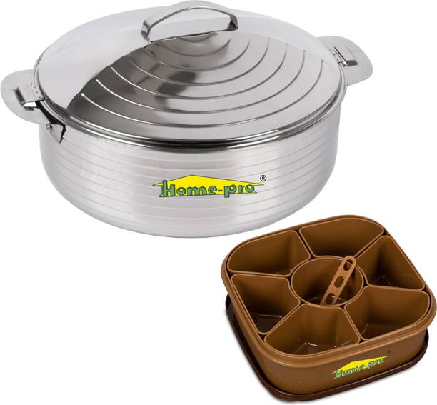 Home-pro Casserole 2500ML Jupiter Design and Plastic Masala Dabba Pack of 2 Serve Casserole Set