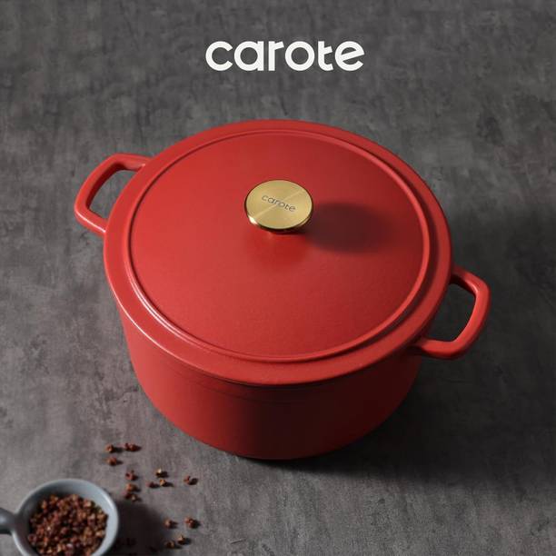 Carote Enamel Coated Cast Iron Dutch Oven Biryani Pot with Lid, Red, Heavy Bottom Cook and Serve Casserole