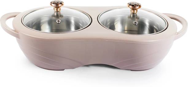 Richcraft Dual Serving Stainless Steel Beige Casserole Server with Glass Lids Pack of 1. Thermoware Casserole