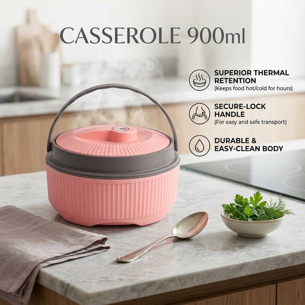 MARQUEONN Durable Pink 900ml Insulated Casserole for Hot Meals Thermoware Casserole